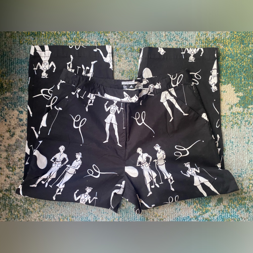 Vintage Y2K Adidas Femme Figures Golfing black wide leg crop golf pants, size 14